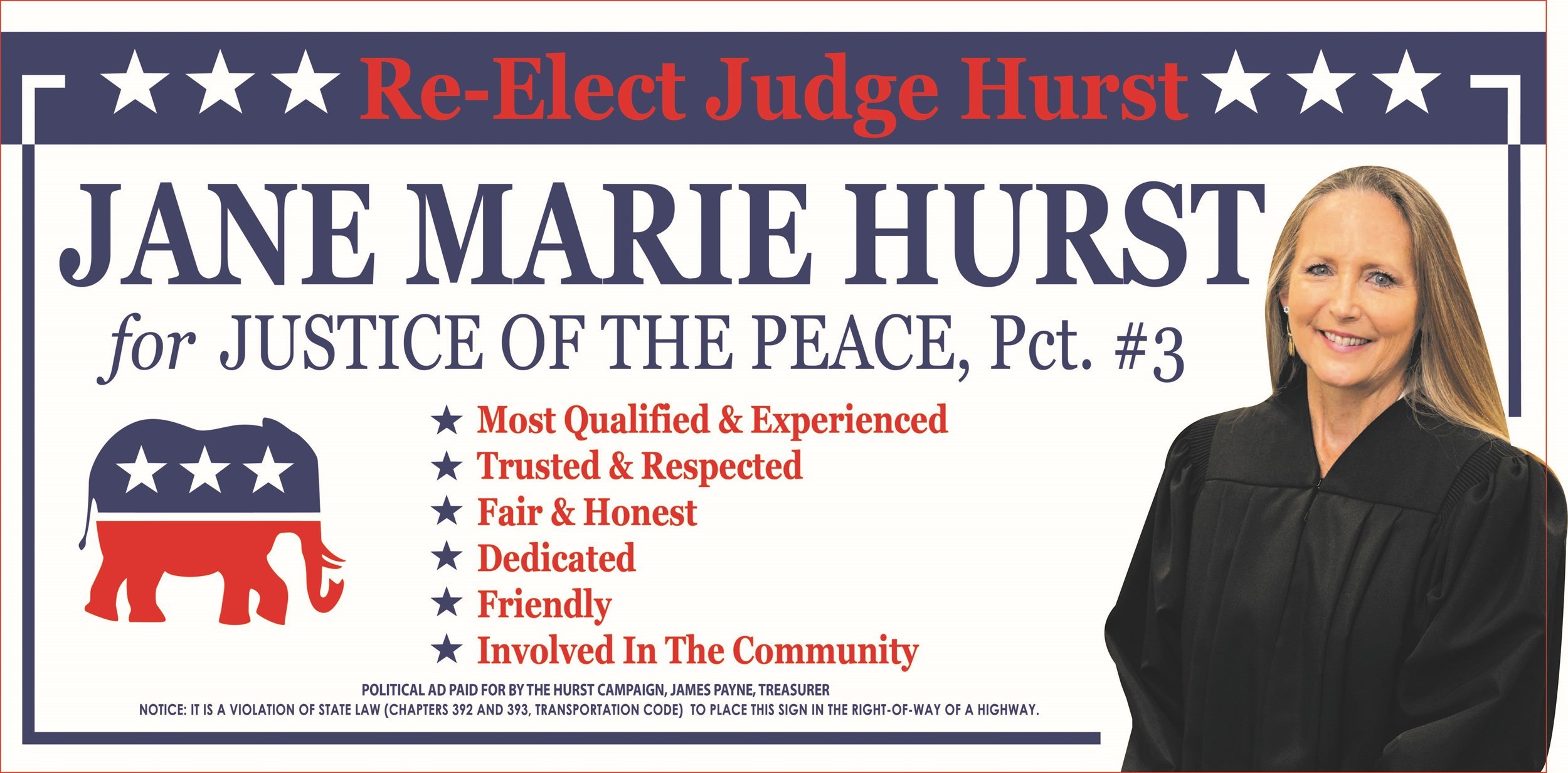 Re-Elect Jane Marie Hurst for Justice of the Peace #3
